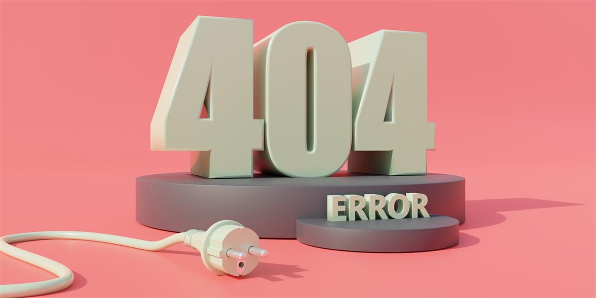 The numbers 404 on a block with the word Error beneath it and an unplugged cord